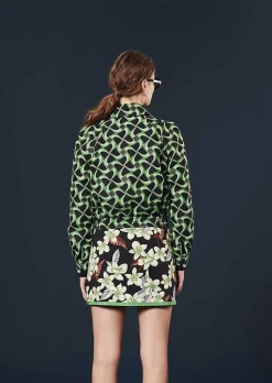 TARA JARMON Balthazar Midnight Blue With Green Graphic Design Jacket Sale