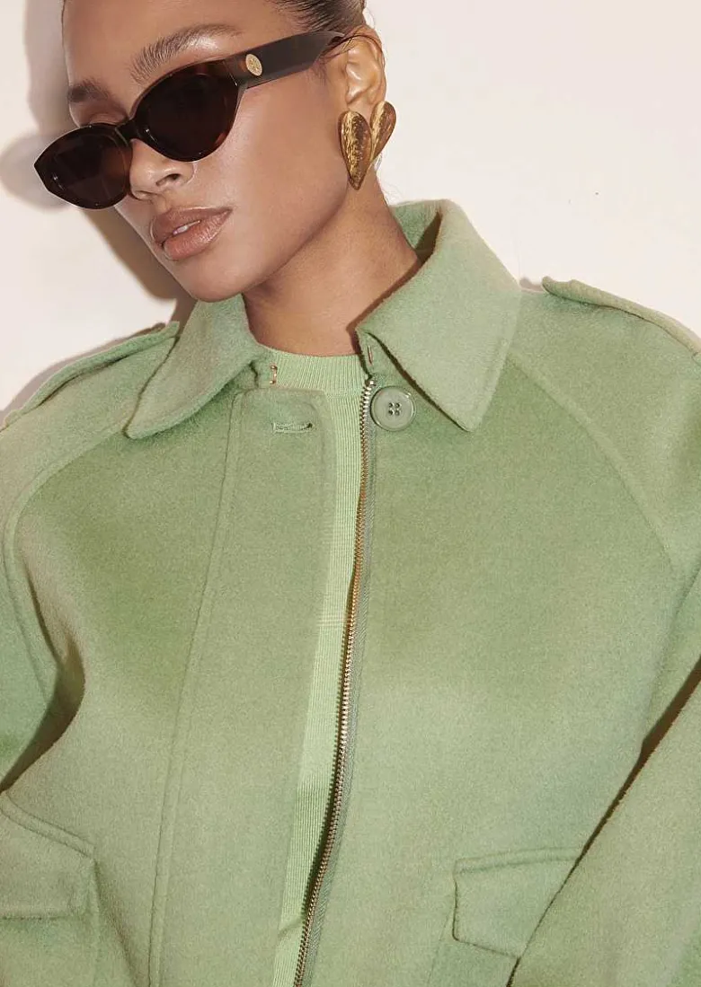TARA JARMON Bethy Green Double-Sided Wool Jacket Best Sale