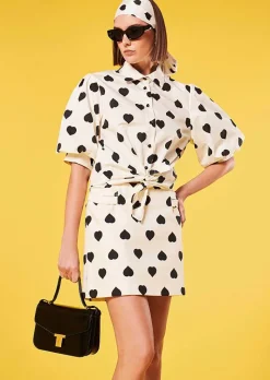 TARA JARMON Calypso Ecru With Black Polka Hearts Shirt Flash Sale