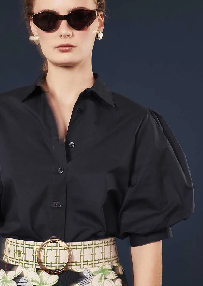 TARA JARMON Calypso Midnight Blue Poplin Shirt Cheap