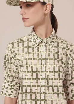 TARA JARMON Cameron Ecru With Green Graphic Design Poplin Shirt Online
