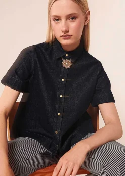 TARA JARMON Camilla Midnight Blue Denim Shirt Hot