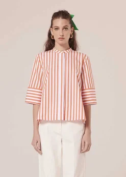TARA JARMON Camilliana Orange With Stripes Poplin Shirt Shop