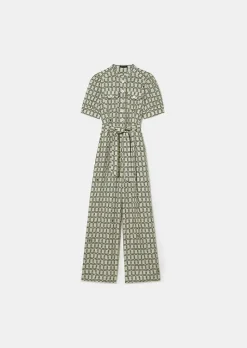 TARA JARMON Carina Ecru With Green Graphic Design Jumpsuit Flash Sale
