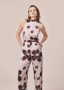 TARA JARMON Cecile Purple Flower Printed Jumpsuit Store