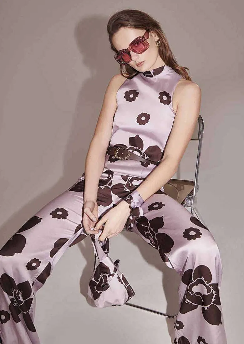 TARA JARMON Cecile Purple Flower Printed Jumpsuit Store