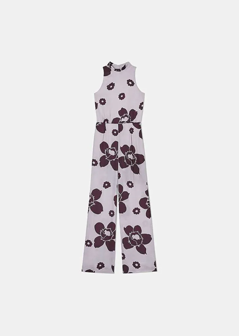 TARA JARMON Cecile Purple Flower Printed Jumpsuit Store