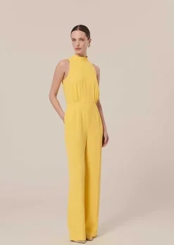 TARA JARMON Cecile Yellow Crepe Jumpsuit Clearance