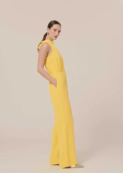 TARA JARMON Cecile Yellow Crepe Jumpsuit Clearance