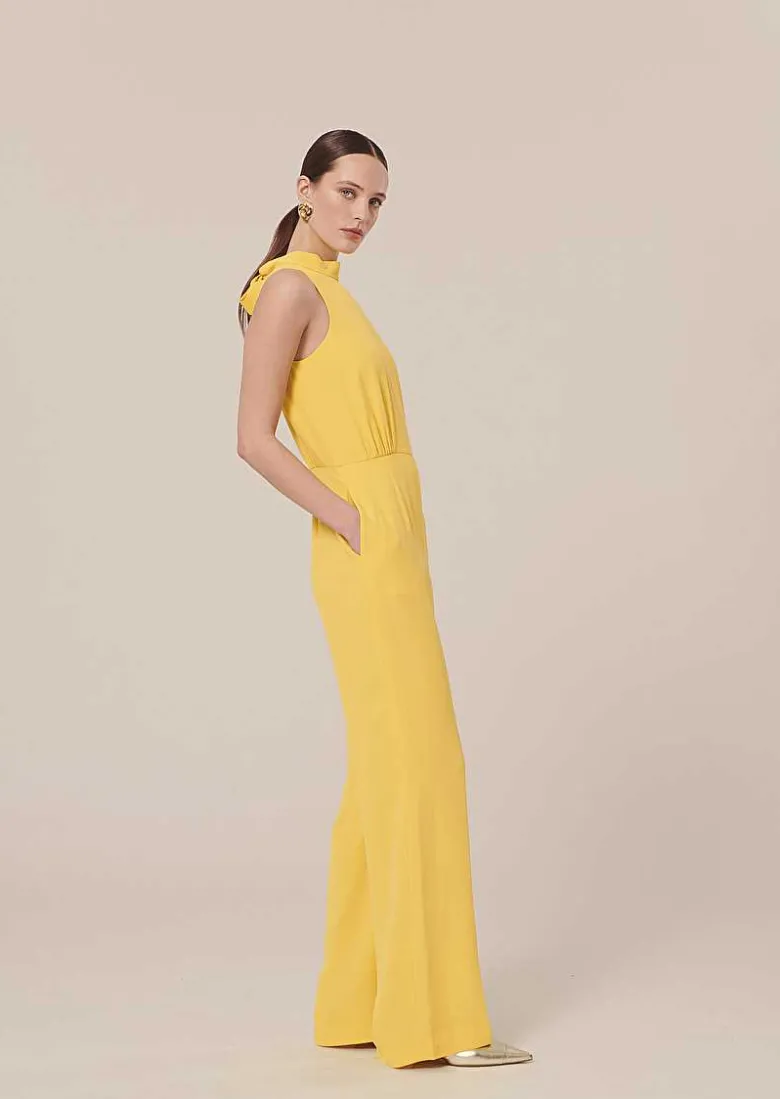 TARA JARMON Cecile Yellow Crepe Jumpsuit Clearance