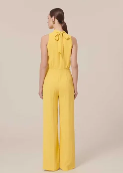 TARA JARMON Cecile Yellow Crepe Jumpsuit Clearance