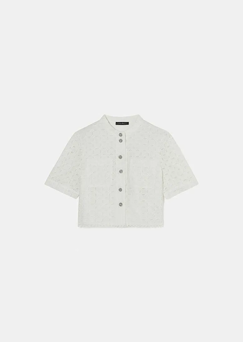TARA JARMON Cheryl White Embroidered Shirt Outlet