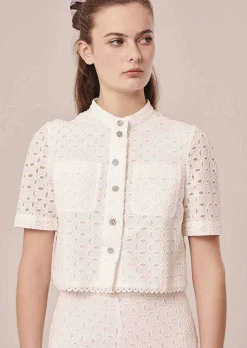 TARA JARMON Cheryl White Embroidered Shirt Outlet
