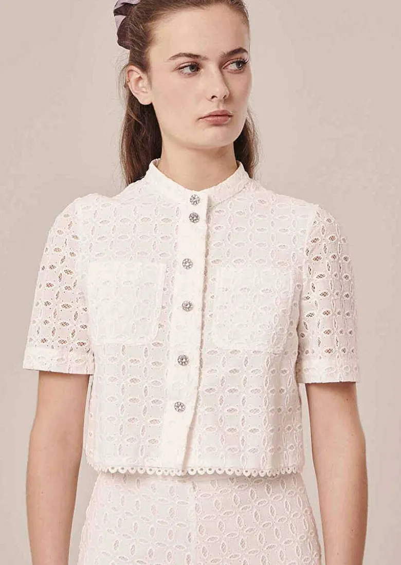 TARA JARMON Cheryl White Embroidered Shirt Outlet