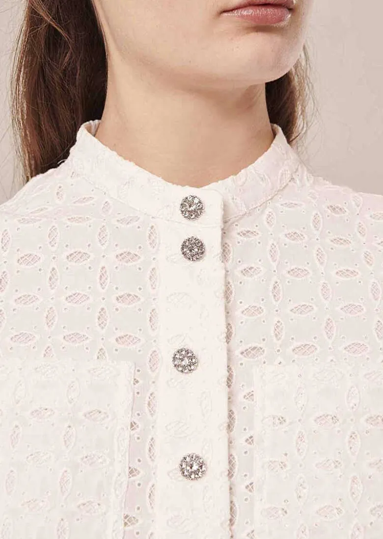 TARA JARMON Cheryl White Embroidered Shirt Outlet