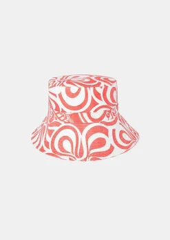 TARA JARMON Chloe Ecru With Coral Graphic Bucket Hat Flash Sale
