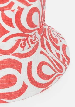 TARA JARMON Chloe Ecru With Coral Graphic Bucket Hat Flash Sale