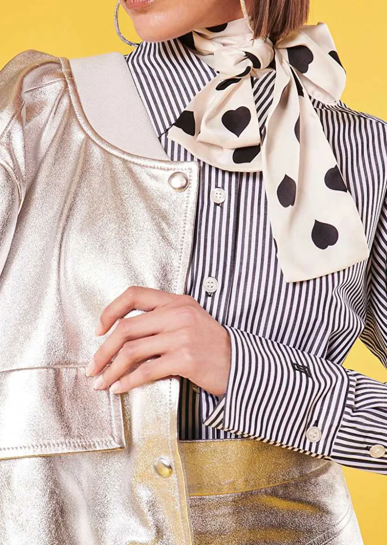 TARA JARMON Clarence Black With Stripes Poplin Shirt New