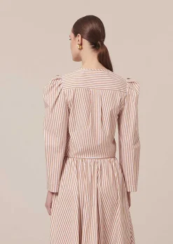 TARA JARMON Cleo Brown Striped Poplin Shirt Fashion