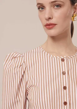 TARA JARMON Cleo Brown Striped Poplin Shirt Fashion