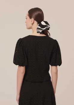 TARA JARMON Clorinda Black Embroidered Shirt New