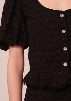 TARA JARMON Clorinda Black Embroidered Shirt New