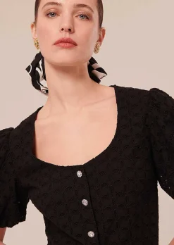 TARA JARMON Clorinda Black Embroidered Shirt New
