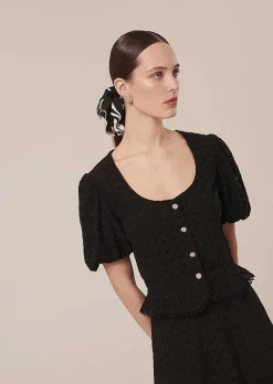 TARA JARMON Clorinda Black Embroidered Shirt New