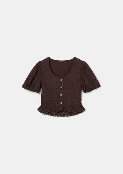 TARA JARMON Clorinda Brown Flower Printed Shirt Best