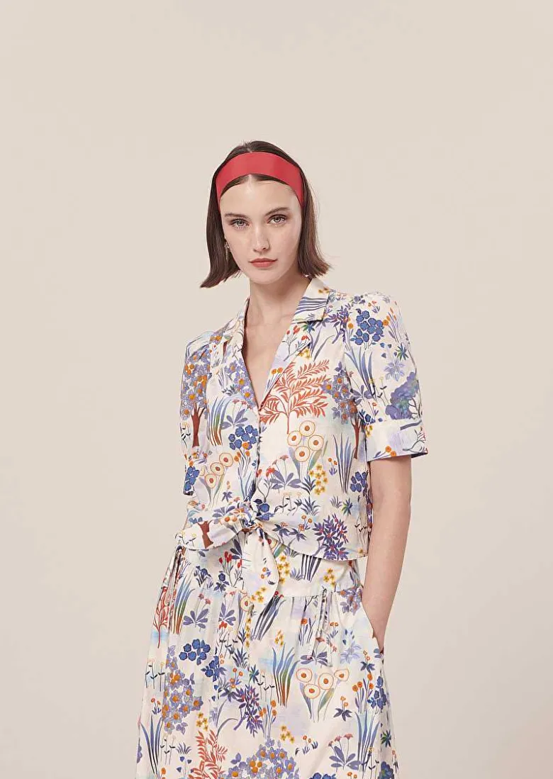 TARA JARMON Come Blue Flower Printed Shirt Cheap