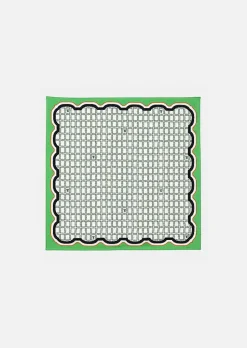 TARA JARMON Eileen Ecru With Green Graphic Design Silk Scarf Sale