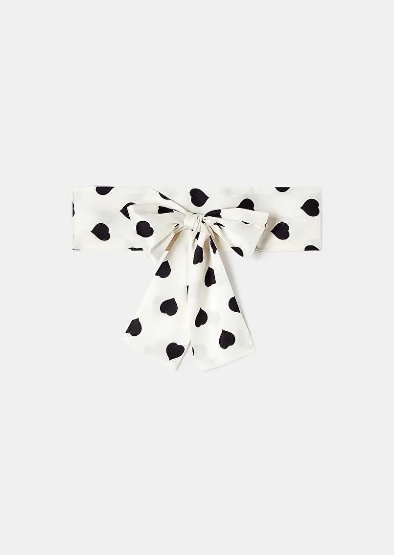 TARA JARMON Emeline Ecru With Black Polka Hearts Scarf Best Sale