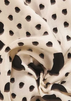 TARA JARMON Estee Ecru With Black Polka Hearts Silk Scarf Store