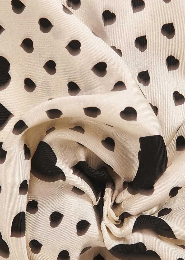 TARA JARMON Estee Ecru With Black Polka Hearts Silk Scarf Store