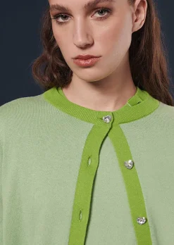 TARA JARMON Gaelle Green Cotton And Wool Cardigan Sale