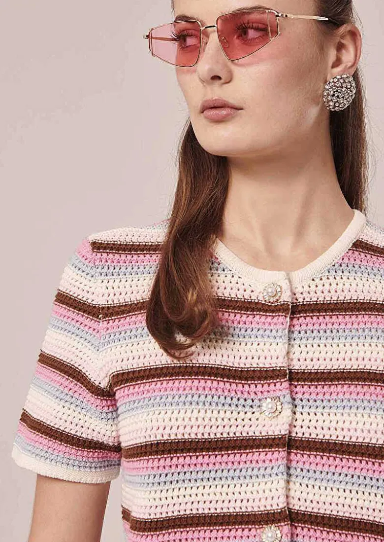TARA JARMON Gemila Striped Crochet-Knit Cardigan Best
