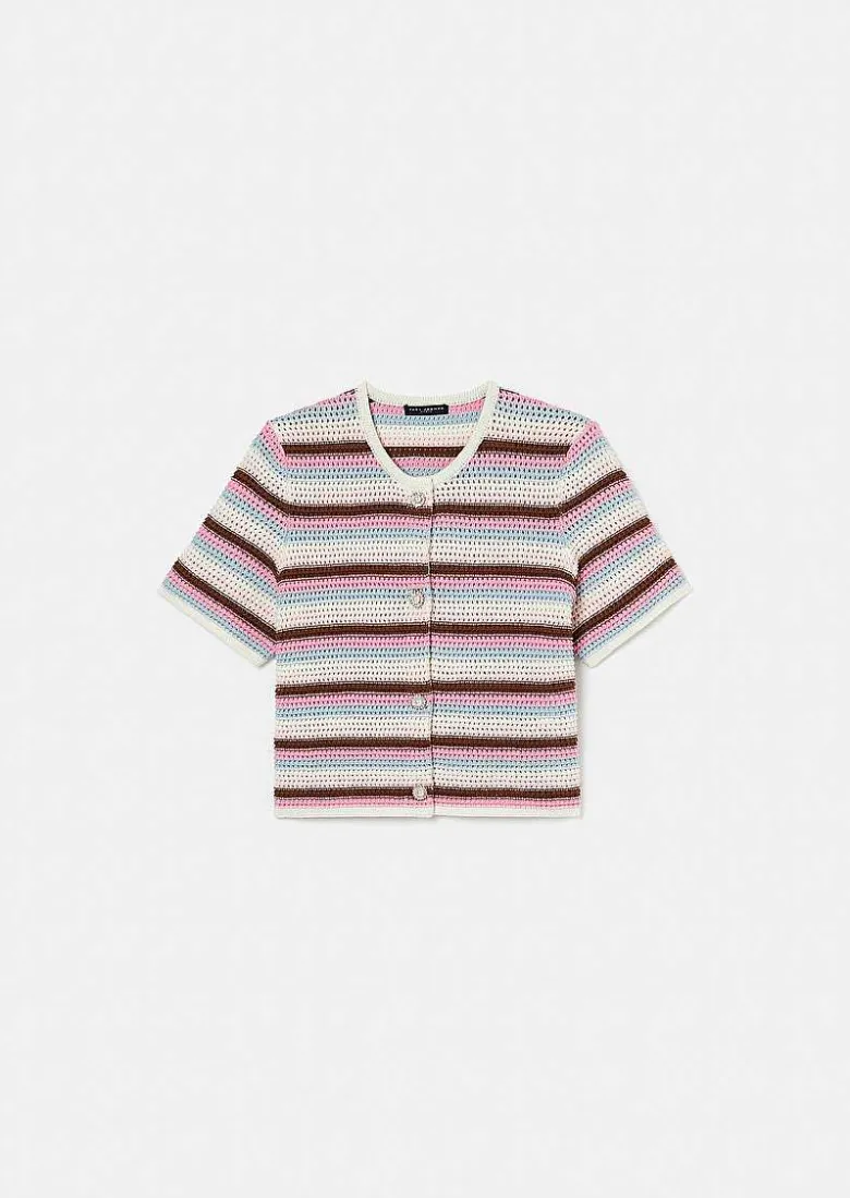 TARA JARMON Gemila Striped Crochet-Knit Cardigan Best