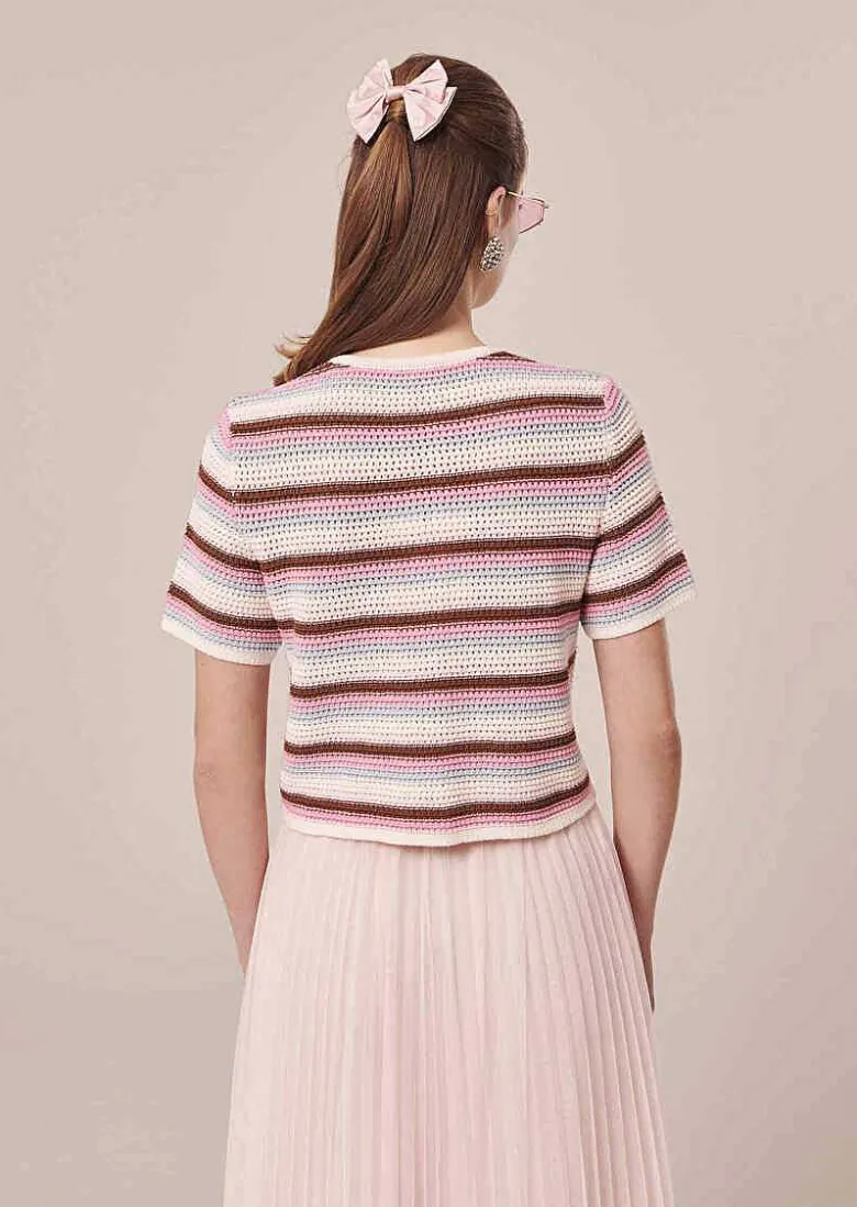 TARA JARMON Gemila Striped Crochet-Knit Cardigan Best