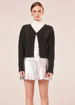 TARA JARMON Glenn Black Iridescent Cotton Cardigan New