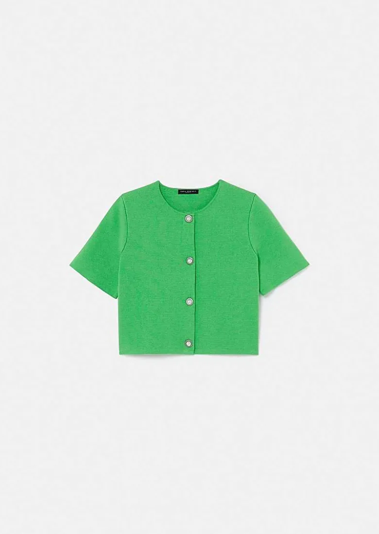TARA JARMON Glitter Green Cardigan In Compact Knit Online