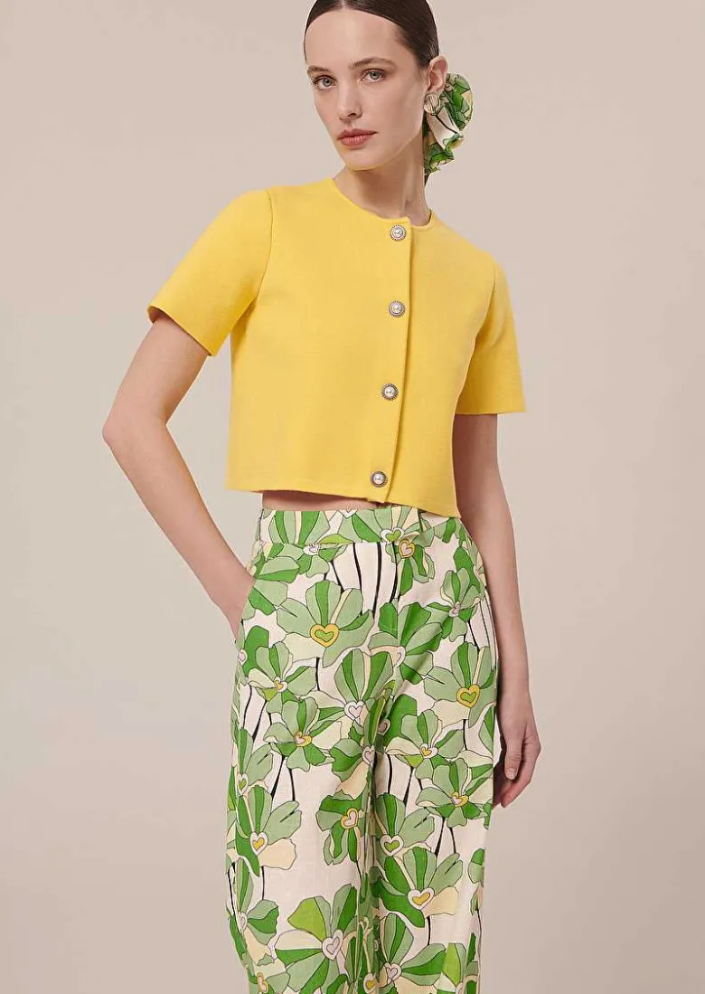 TARA JARMON Glitter Yellow Cardigan In Compact Knit Cheap