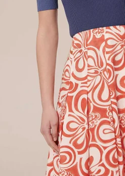 TARA JARMON Javoue Ecru With Coral Graphic Design Skirt Shop