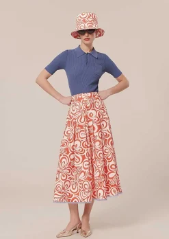 TARA JARMON Javoue Ecru With Coral Graphic Design Skirt Shop