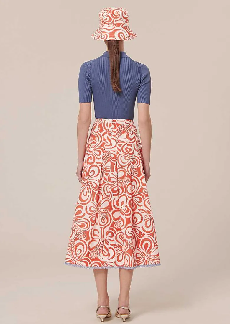 TARA JARMON Javoue Ecru With Coral Graphic Design Skirt Shop