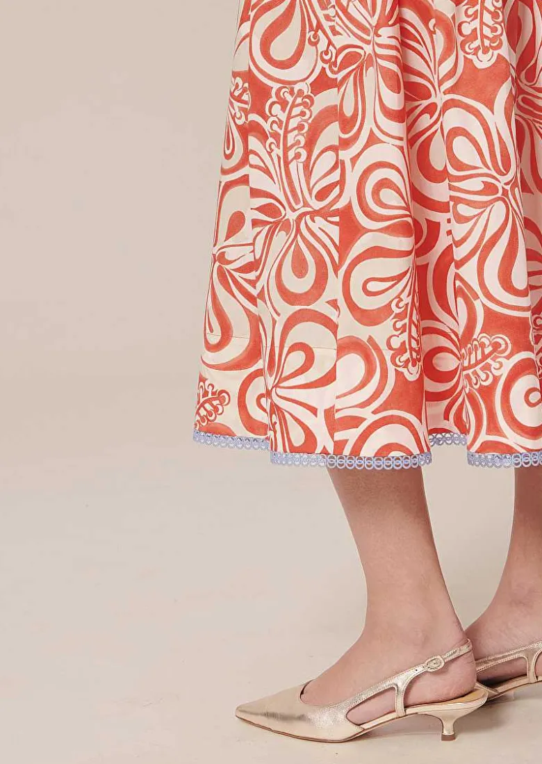 TARA JARMON Javoue Ecru With Coral Graphic Design Skirt Shop
