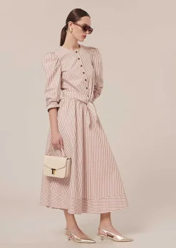 TARA JARMON Jelato Brown Striped Poplin Skirt Outlet