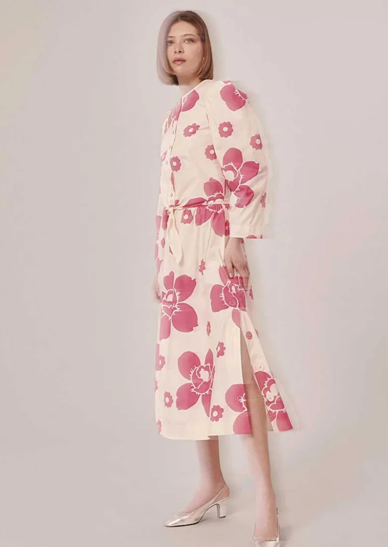TARA JARMON Jenna Ecru Flower Printed Poplin Skirt Cheap