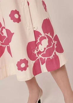 TARA JARMON Jenna Ecru Flower Printed Poplin Skirt Cheap