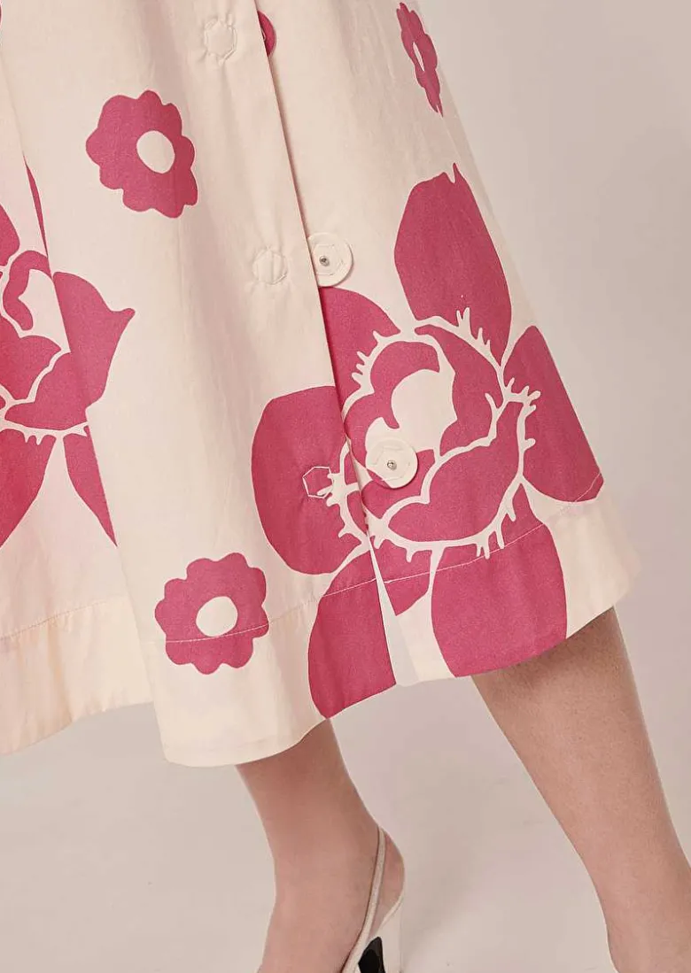 TARA JARMON Jenna Ecru Flower Printed Poplin Skirt Cheap