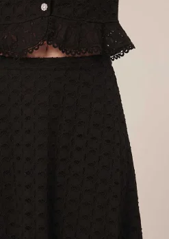 TARA JARMON Jessie Black Embroidered Skirt Sale